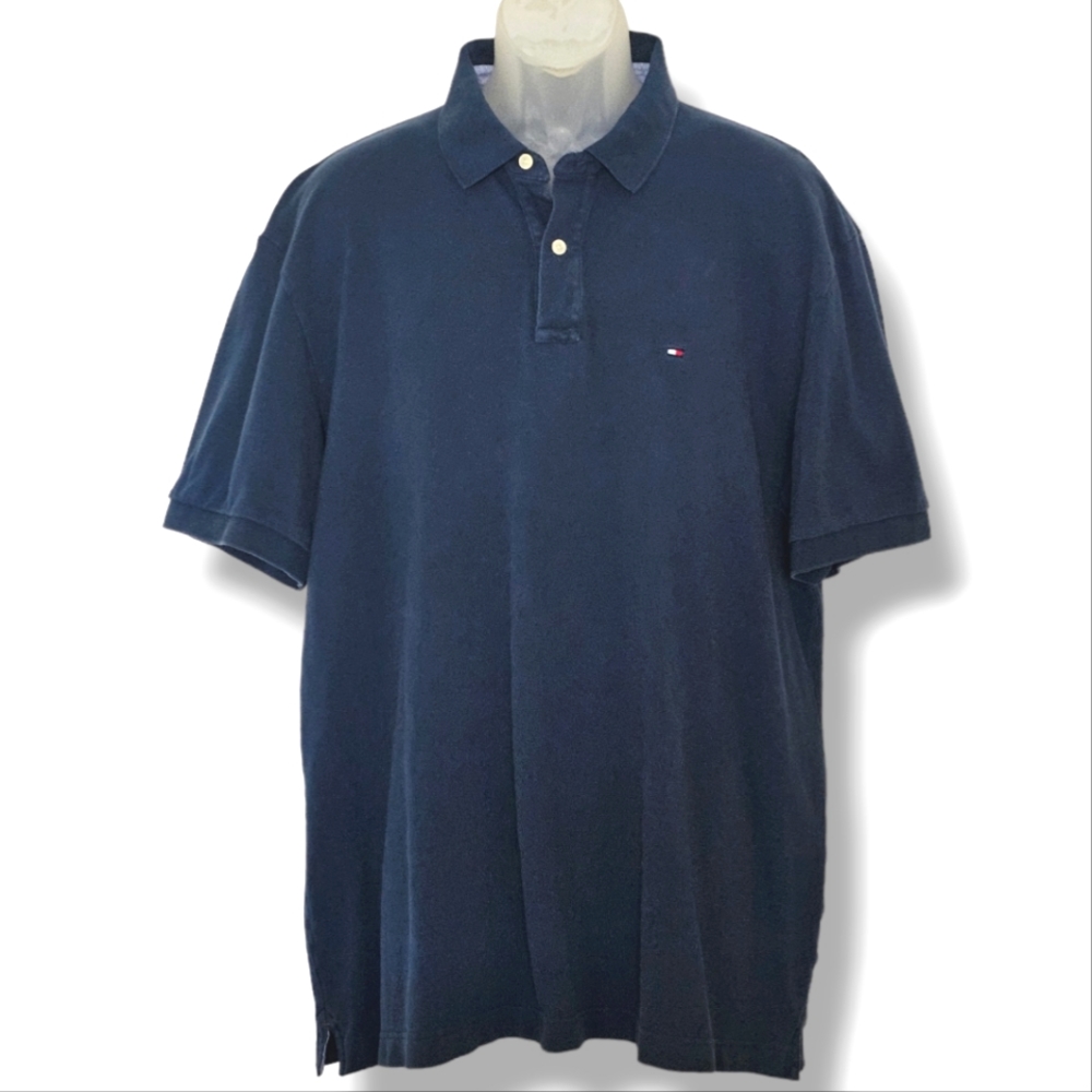 Tommy Hilfiger Mens Polo Shirt Flag Logo Short Sleeve Navy Blue Size XXL